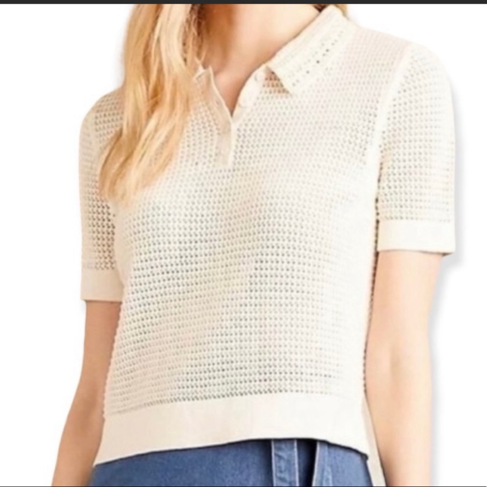 Anthropologie HWR Monogram cropped croche knit polo,  size small